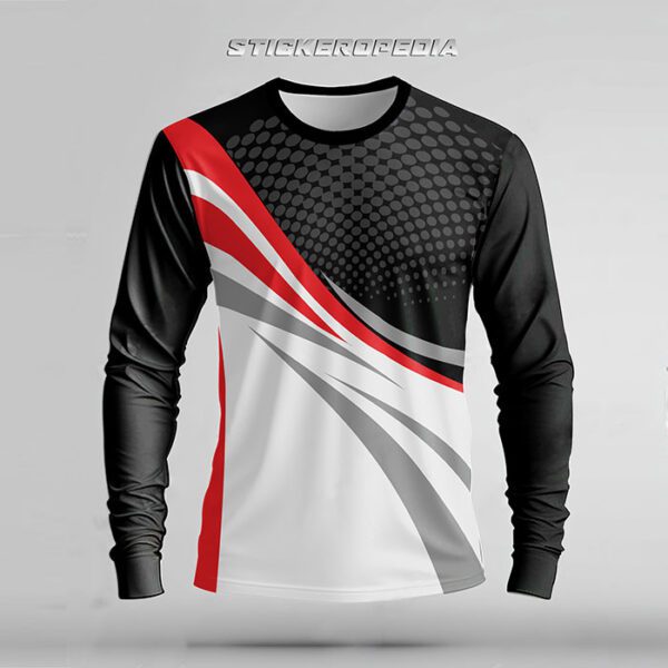 Stickeropedia red & white texture full nack black tshirt - Image 2