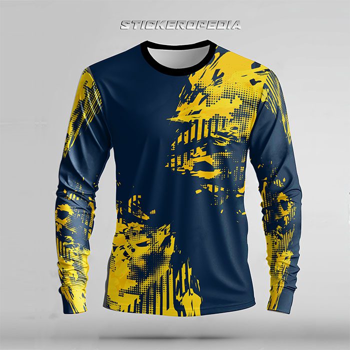 Stickeropedia yellow texture full round nack blue tshirt