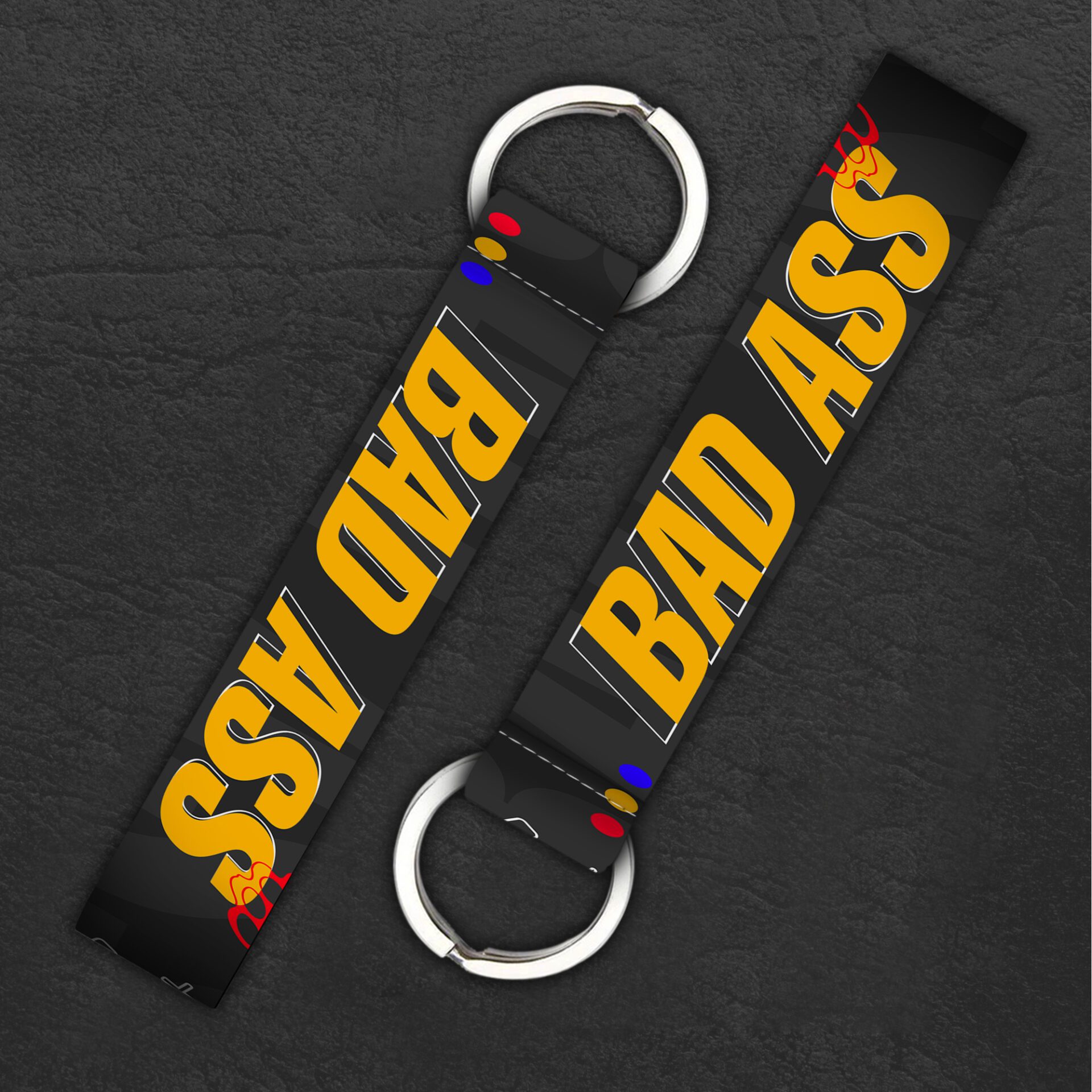 Charcoal Gray Yellow Bad Ass key ring