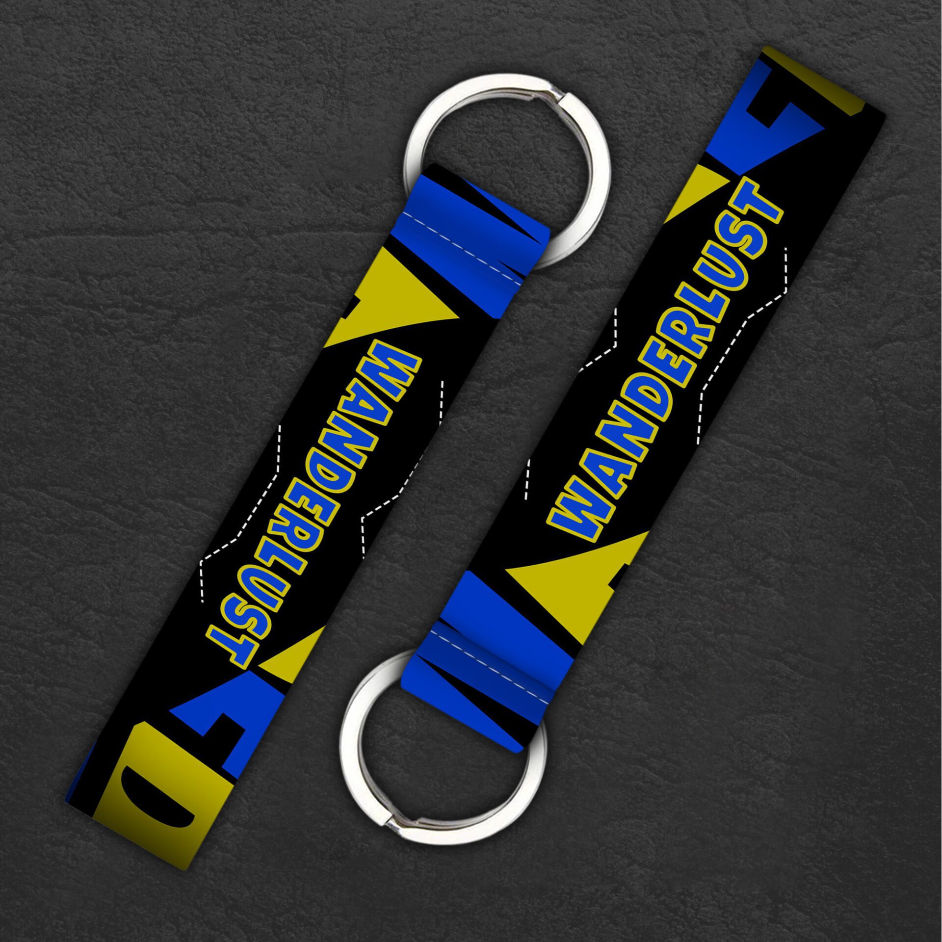 Wanderlust Black Blue key ring