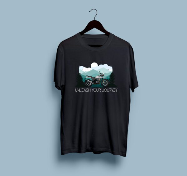 Unleash Your Journey Black half round neck tshirt