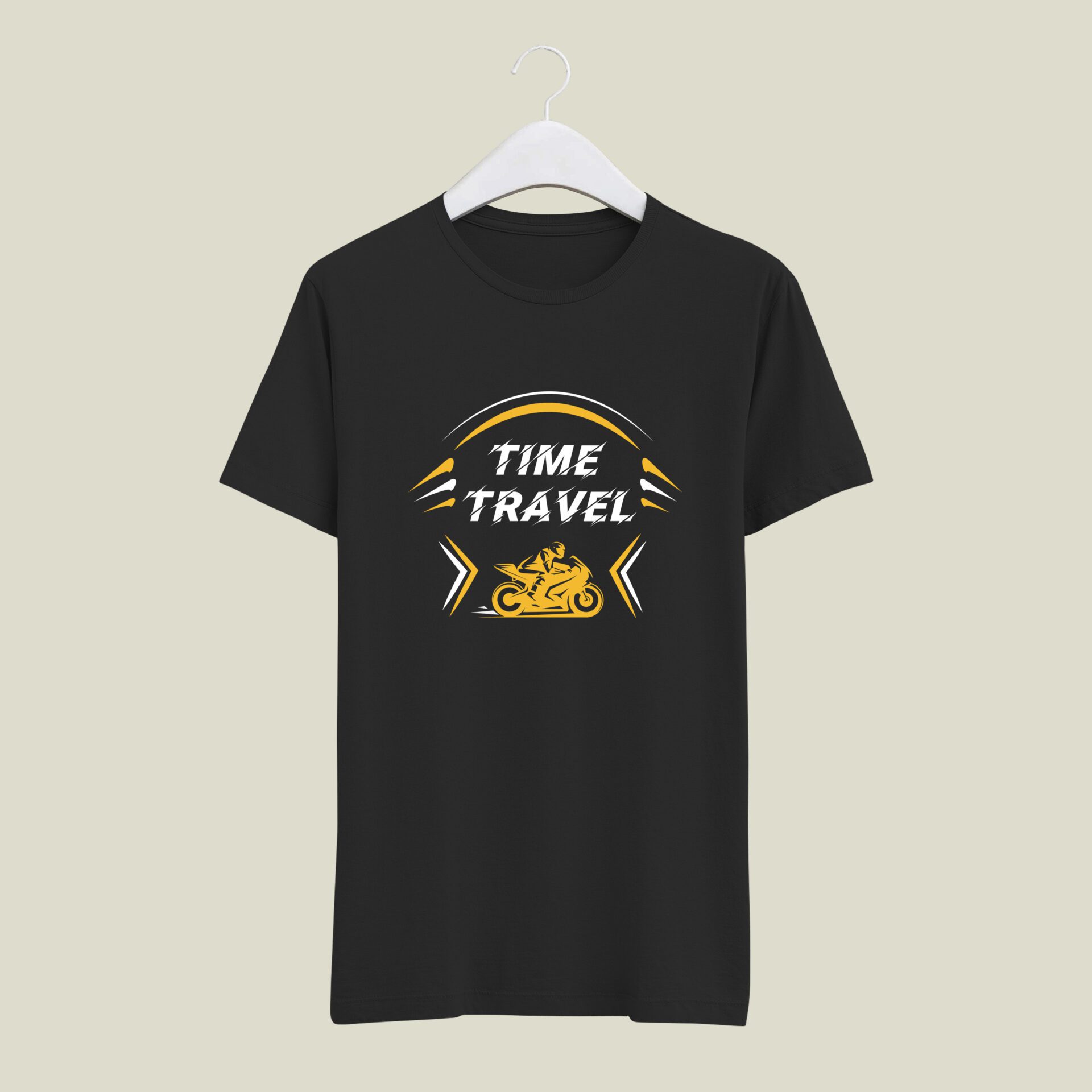 Time Travel Rider Black half round neck tshirt