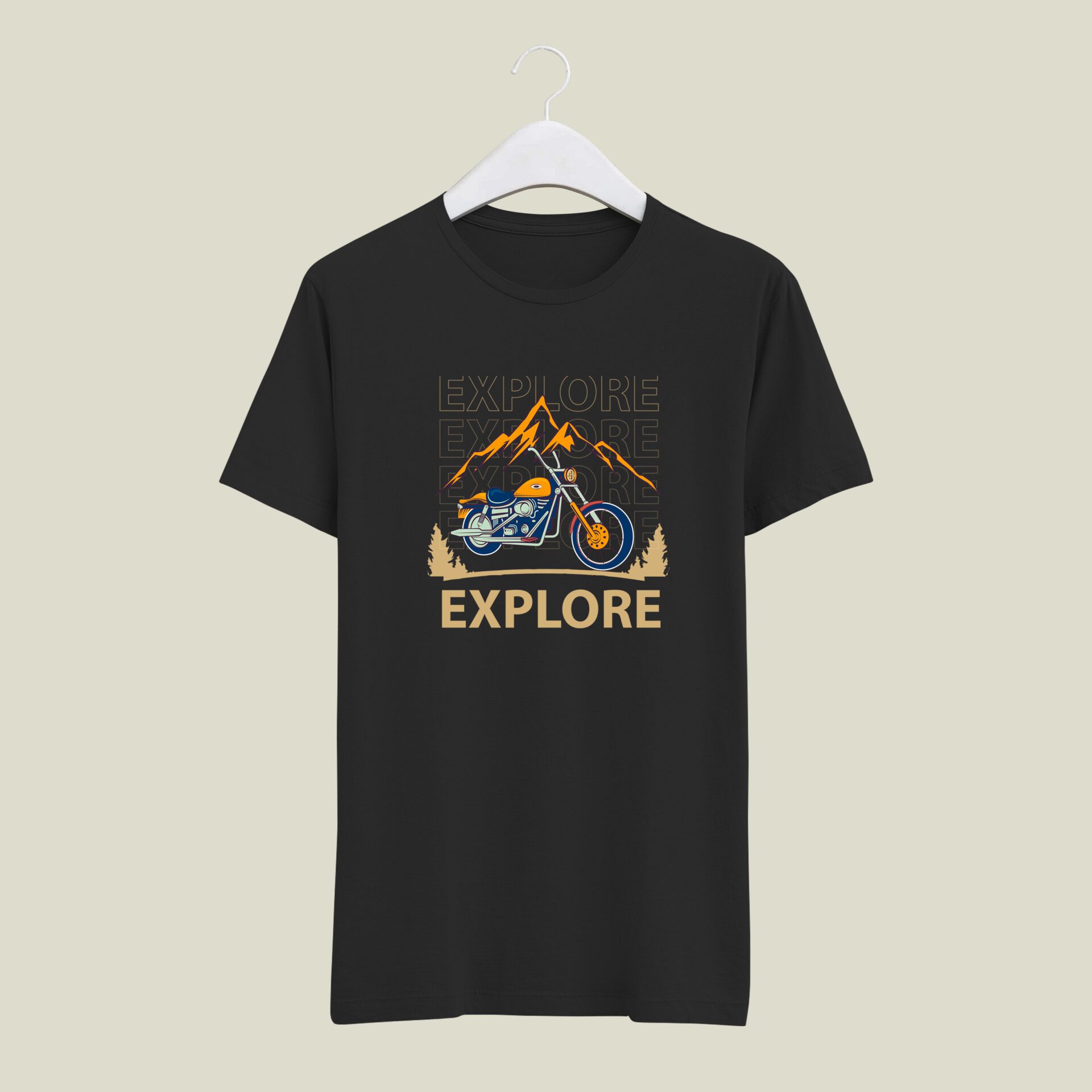 Mountain Explore Rider Black half round neck tshirt