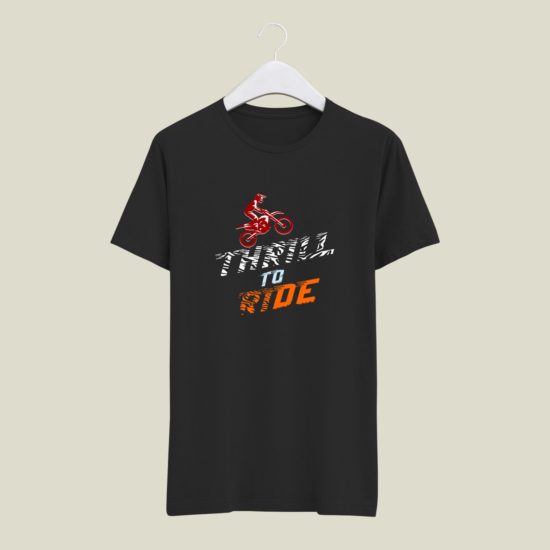 Thrill To Ride Black half round neck tshirt