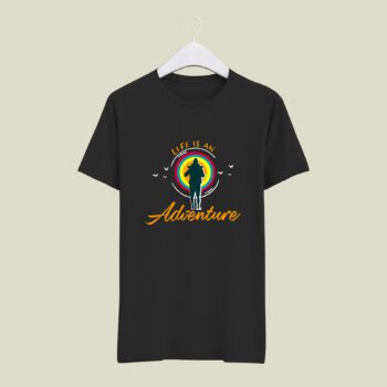 Life Is An Adventure Black half round neck tshirt