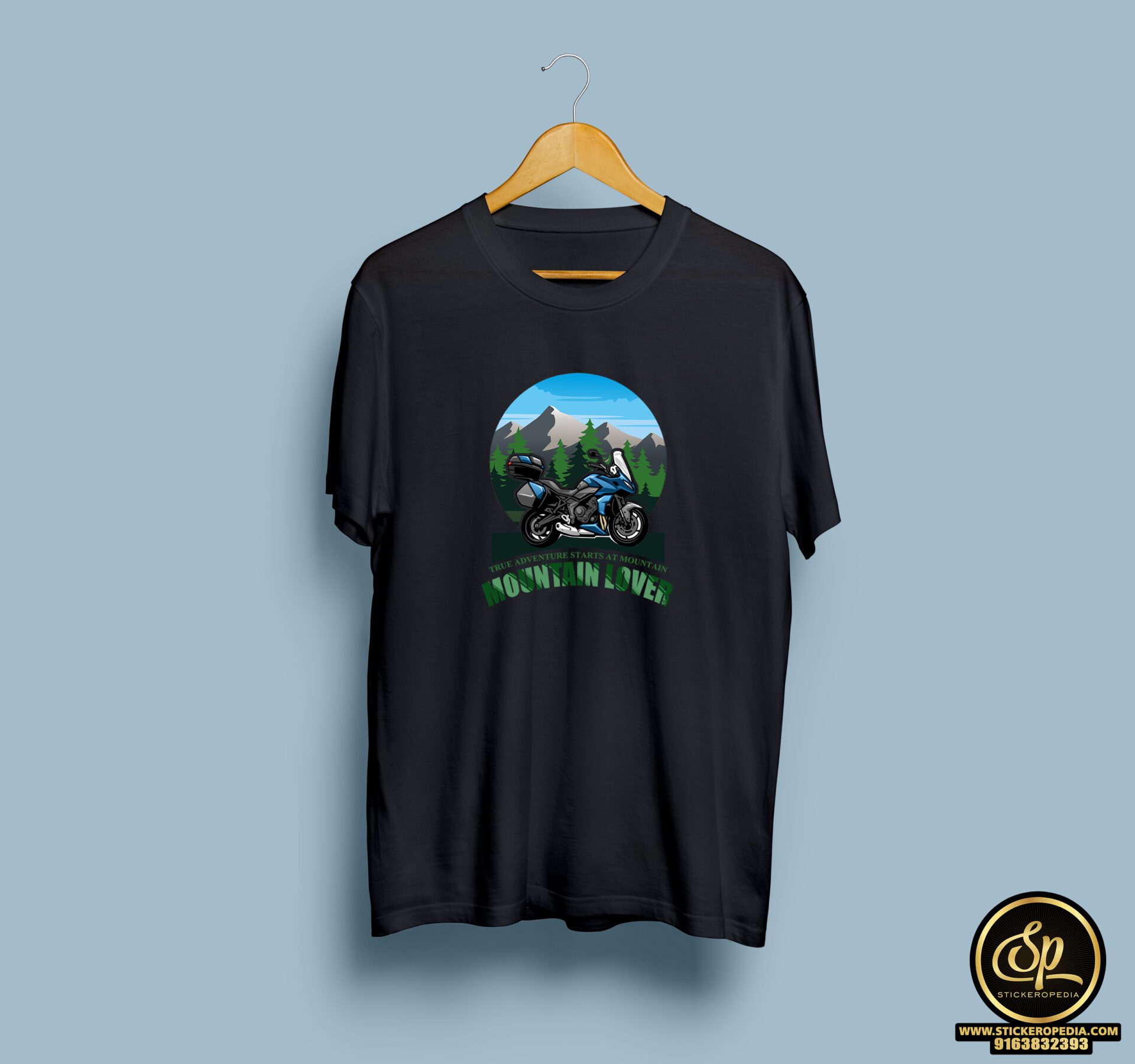 Mountain Rider Black half round neck tshirt