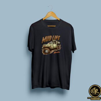 Mud Life Black half round neck tshirt