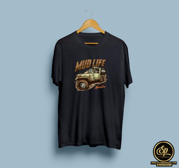 Mud Life Black half round neck tshirt