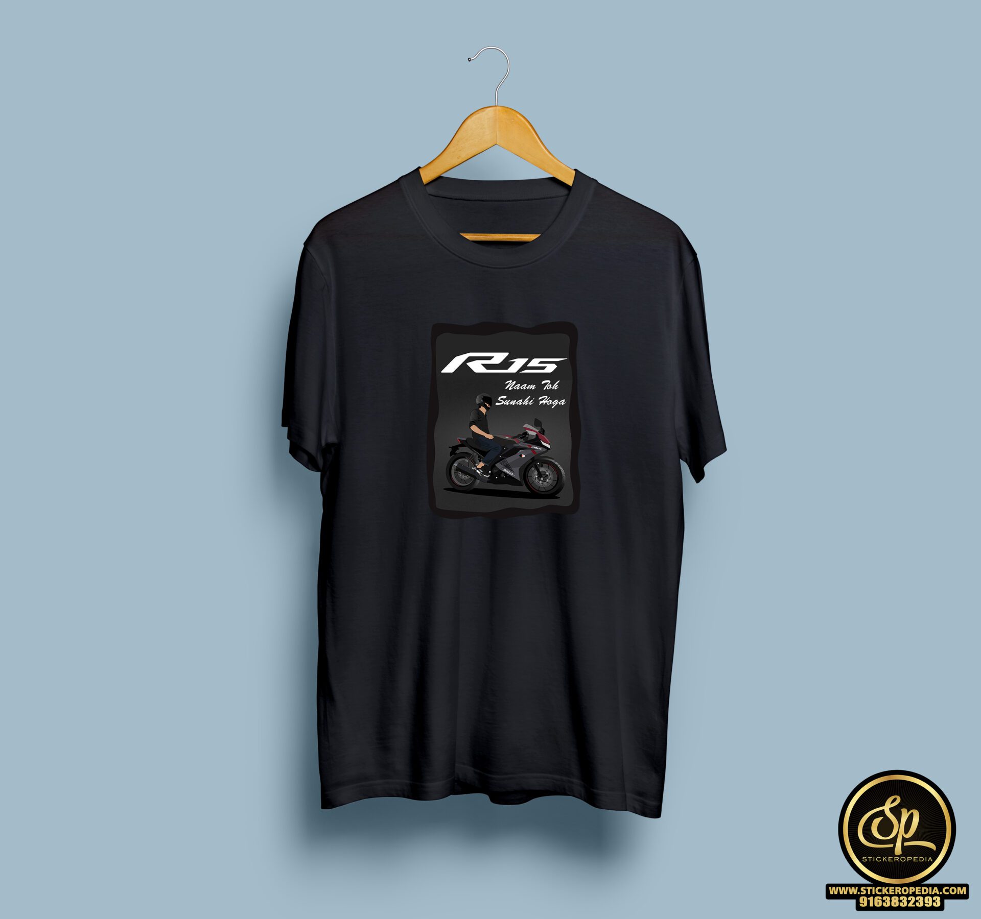 Yamaha R15 Black half round neck tshirt