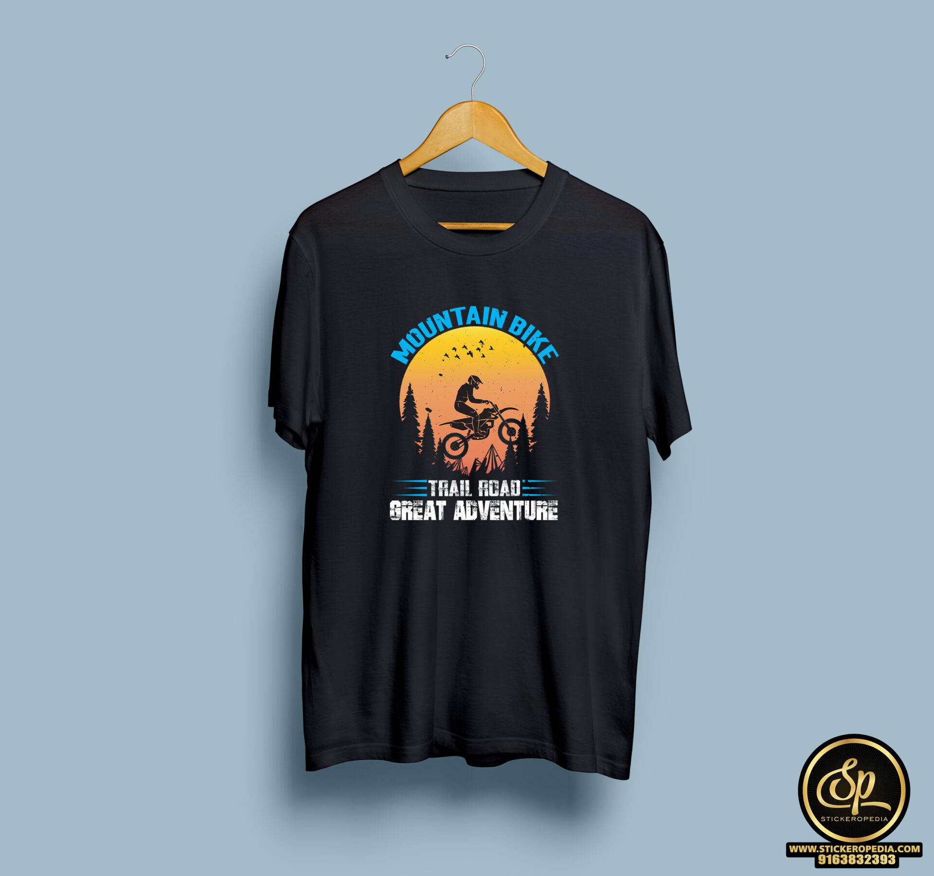 Mountain Bike Adventure Black half round neck tshirt